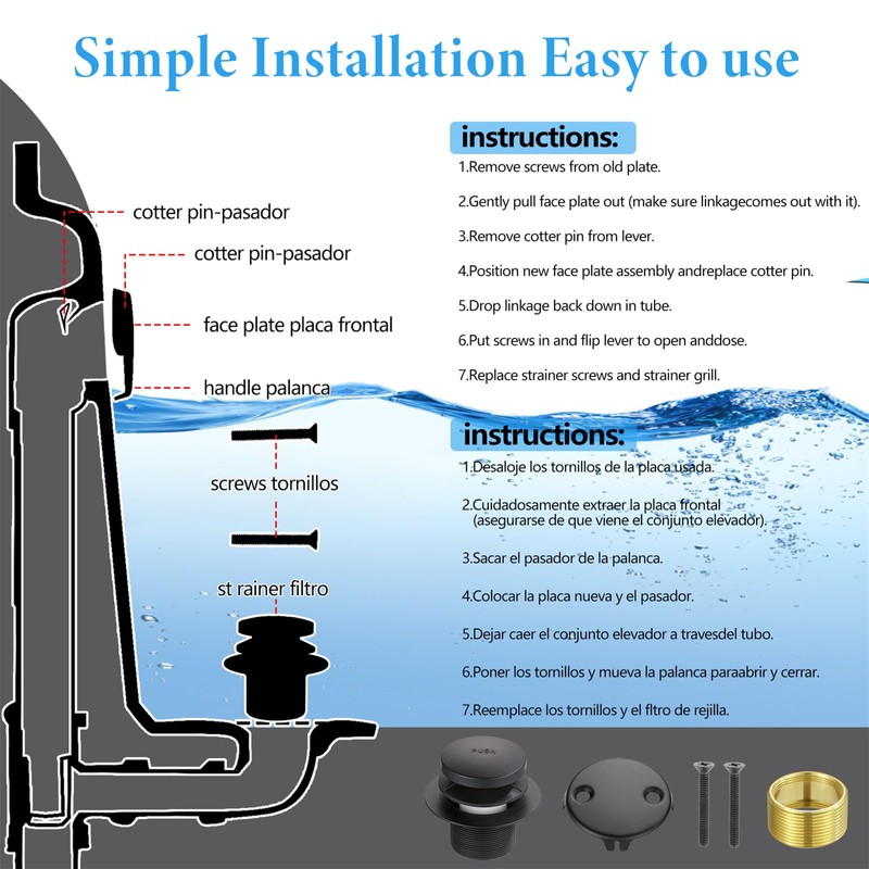 Tip Toe Bathtub Drain Conversion Kit Assembly, Tub Drain Plug