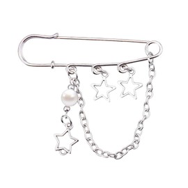 Silver Chain Brooch Pin for Women Men Tassel Star Brooch Pearl Hanging Chain Pins Y2k Safety Pin for Clothes Dresses Coat Brooch Tassel Brooches with Pearl Star Lapel Pin Punk Goth Pins