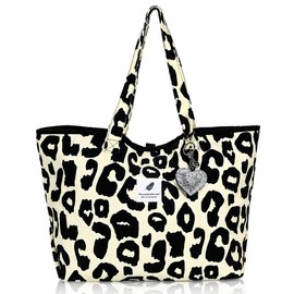 Nomadra Tote Bag, Leopard Pattern, Mother's Bag, Women's, Leopard, Animal, Canvas, Large Capacity, Gal Canvas, Large Size, Compatible with A4/B4, Thick, Black, Eco Bag, Shoulder Bag