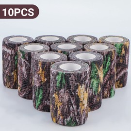 DROK 10 Roll Camo Tape, 2.95in x 14.76ft Camouflage Self-Adhesive Bionic Wood Wrap Bandage for Outdoor Athletic Sports Bicycle Hockey Skateboard Scooter, 4.92Yard Cohesive Camo Stretch Reusable Tape