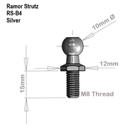 Ramor Strutz Four Silver Tone Gas Struts Boot Lid Tailgate Bonnet 10mm Ball 15mm Thread M8 Thread