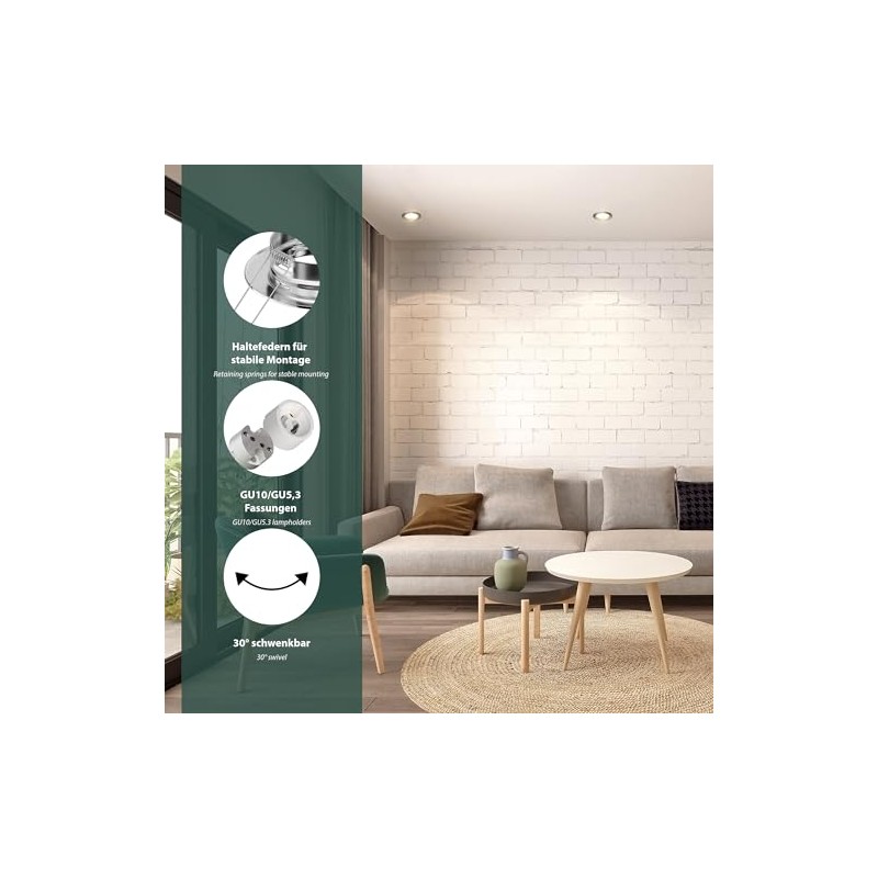 ledscom.de 6 pcs. recessed Ceiling Frame Fere, Round, swivelling, Glossy