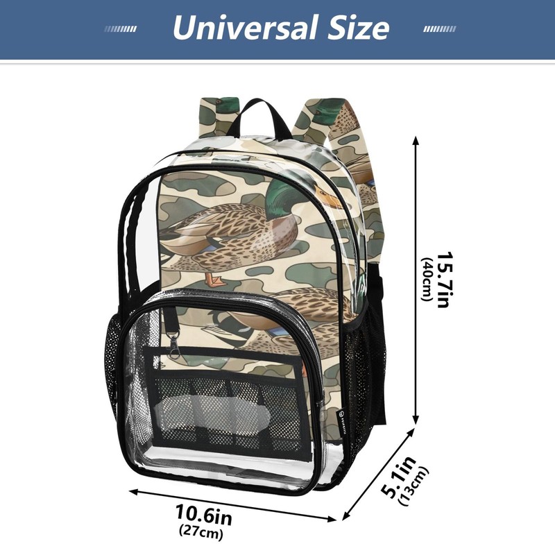 Glaphy Duck Camo Camouflage Clear Backpack PVC Transparent Backpack Lightweight