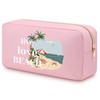 Heigebi Beach Makeup Bag Gift for Women Girls Oxford Cloth Beach Themed Cosmetic Bag for Bestie Friend Sister Daughter Nurse Vacation Organization Double Side Printed Travel Make Up Pouch