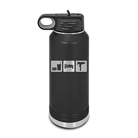 Eat Sleep Mac-10 Laser Engraved Water Bottle Customizable Polar Camel Stainless Steel with Straw - mac10 mac 10 Black 32 oz