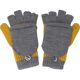 fashionchimp Children's Half Finger Gloves with Cap, Warm Mittens, Plain Colours, Made in EU, Grey Curry