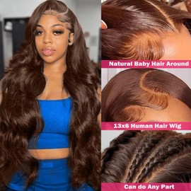 200 Density Chocolate Brown Lace Front Wig Human Hair 13x6 HD Body Wave Lace Front Wigs Human Hair Colored Body Wave Frontal Wigs for Women Glueless Wigs Human Hair Pre Plucked With Baby Hair 26 Inch