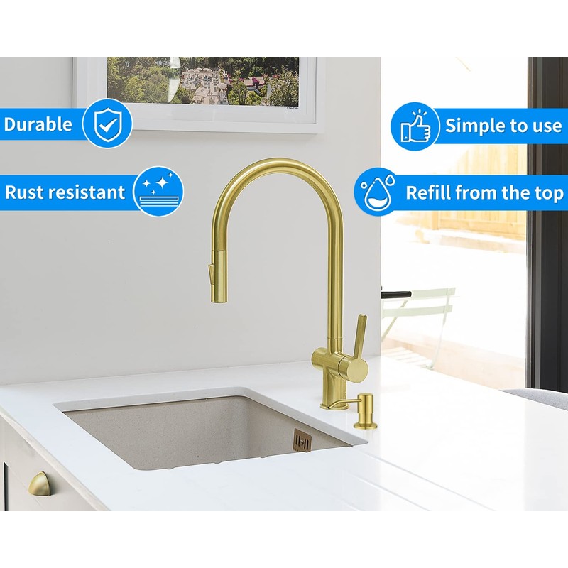 Built in Soap Dispenser for Kitchen Sink, Gold Brushed Stainless