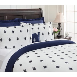 Chanasya Premium Fleur De Lis Embroidered King Size 6-Piece Duvet Cover Set - Luxury TexturedVintage Style Traditional French Brushed Microfiber Comforter Cover Bedding Sets - Royal Blue Cream