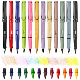 AOEVUIR Colourful Eternal Pencils with 12 Interchangeable Heads, Inkless Pencil Set, Magic Infinity Pencil for Adults, Pack of 12