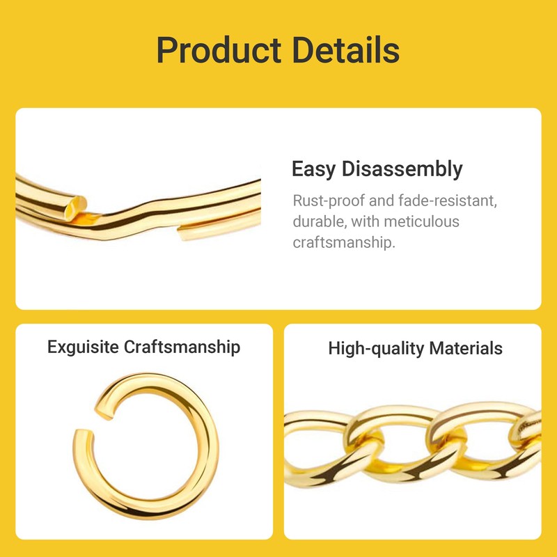 100Pcs Gold Keychain Ring Set,Splits Key Ring Hoops with Chain