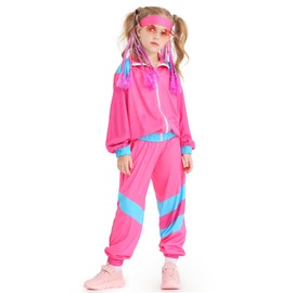 Nenahot Kids 80s Tracksuit Hip Hop Costume Retro Sportswear Sets 80s Colorblock Jacket Outfits for Boys Girls