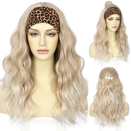 Sapphirewigs Blonde Headband Wig Body Wave Synthetic Headband Wigs for Women Highlight Blonde with Tips Natural Looking Wavy Wig Heat Resistant Daily Party Use 20 Inch