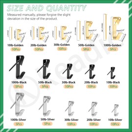 Keadic 120Pcs Picture Hanging Hooks, Assorted Color Picture Hangers, 10lb, 20lb, 30lb, 50lb, 100lb Frame Hooks, Picture Hanging Kit Metal Picture Hanging Hooks with Nails for Pictures Painting