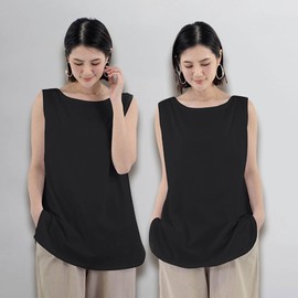 Fourfivesix Haru Women's Tank Top, Long Tank Top, Layered T-shirt, Tops, Layered Top, Layered Outfit, Type A Black, XL