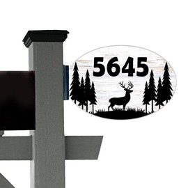 Deer Address Sign, Forest Scene Deer House Number Outdoor Plaque with Mailbox or Post Bracket for Log Cabin, Big Buck Hunter Gift Office Sign Hunting Club (Buck In Forest)
