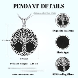 ADUINCEED Tree of Life Necklace, S925 Sterling Silver Celtic Tree of Life Pendant for Men Women Holiday Gift