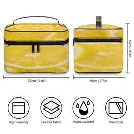 Xmkltbz Large Women Wash Bag, Cosmetic Organizer Train Toiletry Storage Case Holder Zipper Makeup Bag Pouch 9.8x7.5x5.9 in Print Fresh Yellow Lemons Juicy Slices Texture