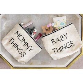Pearhead Mommy and Baby Canvas Pouch Set, Matching Travel Cases, New Mother Keepsake for New Mothers and Expecting Moms, Modern Neutral Cosmetic And Accessory Bags, Set of 2