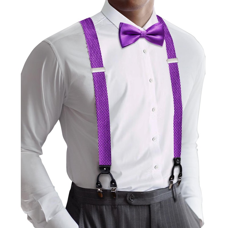 Barry.Wang Suspenders and Bow Tie Set for Men Solid Paisley
