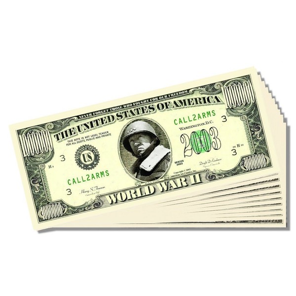 World War 2 Novelty Million Dollar Bill - Set of