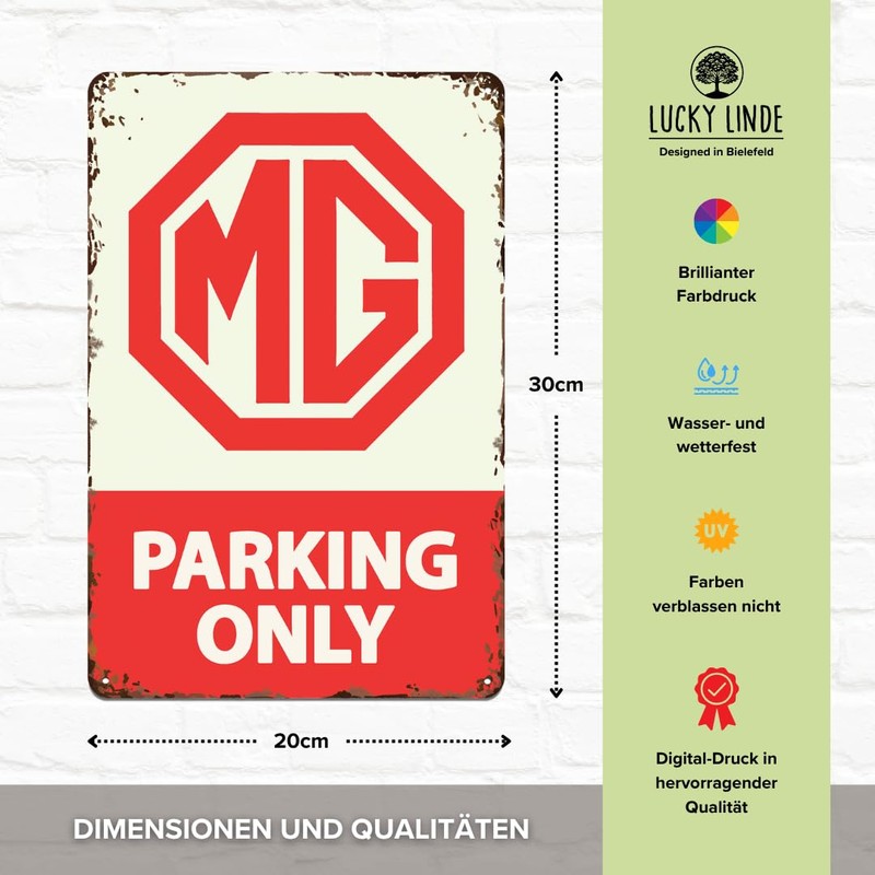 LUCKYLINDE Retro Tin Sign Suitable for MG Oldtimer Fans and