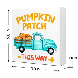Fall Table Decor,Fall Pumpkin Patch Watercolor Blue Pickup Truck Wood Block Sign Desk Decor,Rustic Autumn Harvest Seasonal Thanksgiving Wooden Box Sign for Farmhouse Home Shelf Table Decoration Q679