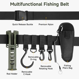 SAN LIKE Fishing Wading Belt Rod Holder Adjustable Nylon Wading Belt Fishing Wader Belt Fishing Pole Holster for Spinning Casting Reel Outdoor Fishing Portable Fishing Gear Accessories（Green）