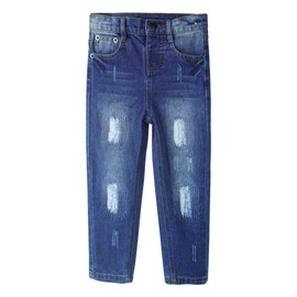 CHUMHEY Little Kids Elastic Waist Jeans, Ripped Denim Pants, Blue, 6-12 Months