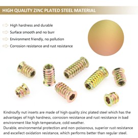 Kindroufly 1/4"-20 x 20mm Threaded Inserts, Nut Inserts, Wood Inserts, Zinc Plated Carbon Steel, 1/4-20 Threaded Inserts with Hex Wrench for Wood Furniture Screw, Total 41 Pieces