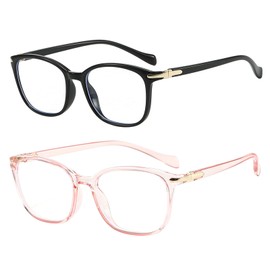 FANNYGO 2 Pack Blue Light Blocking Glasses For Women/Men Computer Glasses Blue Light Blocking Glasses with Clear Lens (Black+Translucent pink)