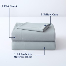 Air Mattress Sheet Set for 16-24 Inch Air Beds Twin Size,Deep Pocket Fitted Sheet with Inflation Opening,Soft & Breathable, for Guests, Camping, RVs, Includes Pillowcase Flat Sheet Fitted Sheet,Gray