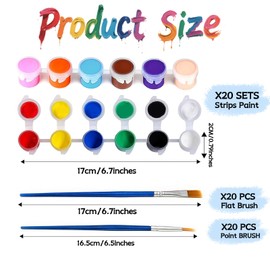 20 Pack Mini Acrylic Paint Set, 12 Colors Washable Paint Strips for Kids & Adults - Includes 40 Brushes (20 Flat + 20 Pointed), 280 PCS kids Paint Kits for Easter Eggs, Birthday, Classroom Party