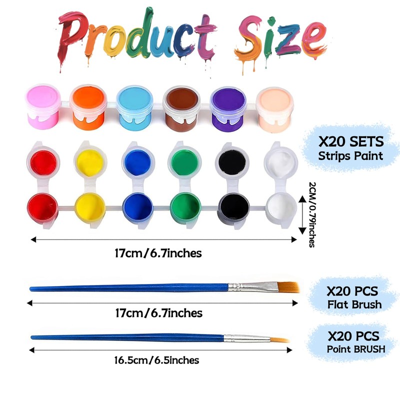 20 Pack Mini Acrylic Paint Set, 12 Colors Washable Paint