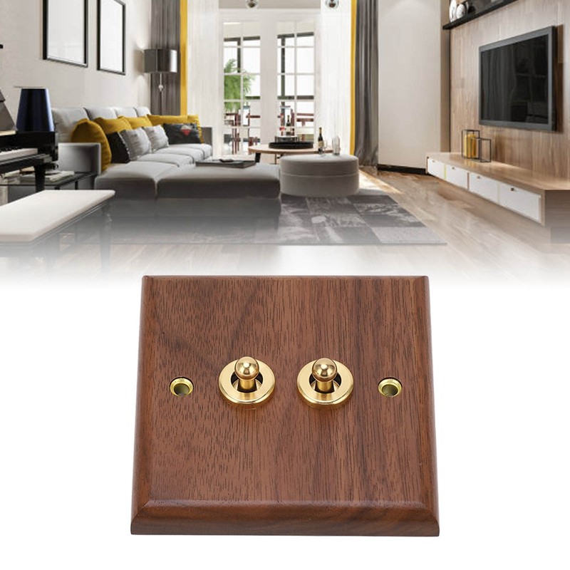 Double Toggle Switch Retro Walnut Wood Wall Mount Panel with