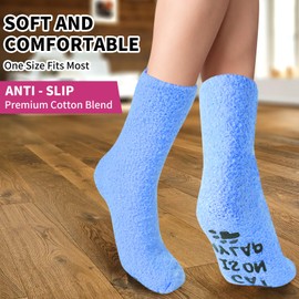 Risipu Cat Lovers Gifts for Women Novelty Socks Funny Socks for Cat Lovers Birthday Gifts Ideas for Women Girls Wife Mum Soft Non-slip Fuzzy Sock (One Size, Blue)