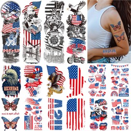 Tazimi Independence Day Temporary Tattoos 4th of July Independence Day Sleeves Tattoos Stickers for Men Women American Flag Tattoos Labor Day Decorations Patriotic Tattoos Full Half Arm Face Tattoos
