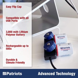 4Patriots USB-Rechargeable D Batteries: 500 Cycles, 3,800 mAh Lithium-Polymer Battery - 4 Pack