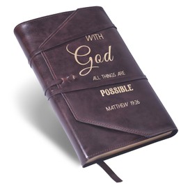 LParkin Premium PU Leather Bible Cover Case for Men and Women - Durable Bible Case with Adjustable Strap, Ideal Christian Gifts, with God All Things are Possible - Medium