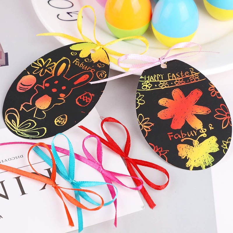 Faburo 30pcs Easter Scratch Art Egg Decorations Papers Crafts Gifts