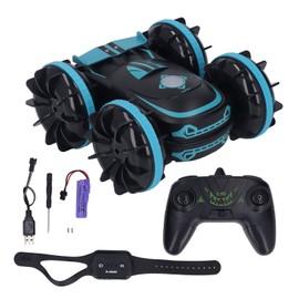 Amphibious RC Stunt Car Waterproof Gesture Sensor 4 Wheel Drive 360 Degree Rotating Double Sided 2.4GHz RC Boat Vehicle Blue