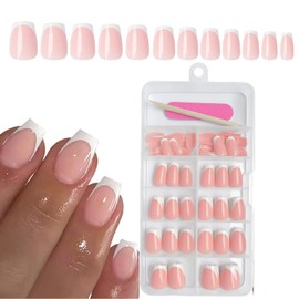 Goiern Pack of 120 French Press On Nails Short Box False Nails, French Tip Nail Press Nails Short Ballerina Acrylic Gel Shiny Sober Nails Artificial