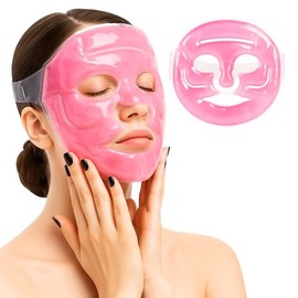 SEVEN MINE Mascarilla de Gel Frío y Calor para Ojos y Cara (1 Pza Rosa) | Reutilizable, Suave y Ajustable | Alivio para Migrañas, Ojos Hinchados, Estrés y Dolor | Spa Facial en Casa (Rosa)