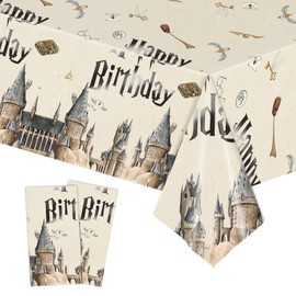 SINGOMON 2PCS Wizard Magic Party Table Cloth Birthday Table Cloths Rectangular Tablecloths Disposable Table Cloths 54x108 inch Plastic Table Cloths for Vintage Castle Game, Wizard Birthday Decorations