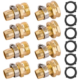 4 Set Garden Hose Repair Connector with Clamps, Fit for 3/4" or 5/8" Garden Hose Fitting, 5/8" Barb x 3/4" GHT Garden Hose Adapter/Fittings, Water Hose Repair Kit
