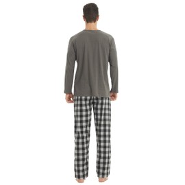 YUSHOW Mens Warm Pyjamas Sets Ultra Soft Henley Long Sleeve Top & Flannel Checked Bottoms Microfleece Pyjamas for Men Loungewear PJs Sleepwear
