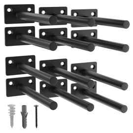 LEOPO Black 12-Pack 5 inch Floating Shelf Brackets, Hidden Shelf Bracket for Wood, Concealed Blind Shelving Support,Invisible Coated Brackets for DIY Decorative,Fit for Kitchen, Bathroom,Study Room