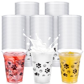 SiliFine 50 Pcs Dog Party Cups Bulk Puppy Paw Print Themed Cups 12 oz Disposable Clear Plastic Birthday Party Cups for Ice Coffee, Smoothie, Juice, Baby Shower Classroom Party Supplies