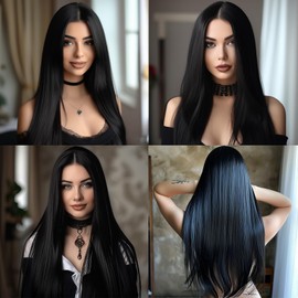 Leuik Long Straight Black Wig|Synthetic Long Black Wigs for Women|Cosplay Black Wig for Fashion Women 28inch (Black)