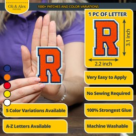 Iron on Letters Patches - Orange Letter Patch for Clothing - Embroidered Iron On Patches for Clothes Jeans Jackets Hats - Sew on Appliques 3.26-inch – Orange, R